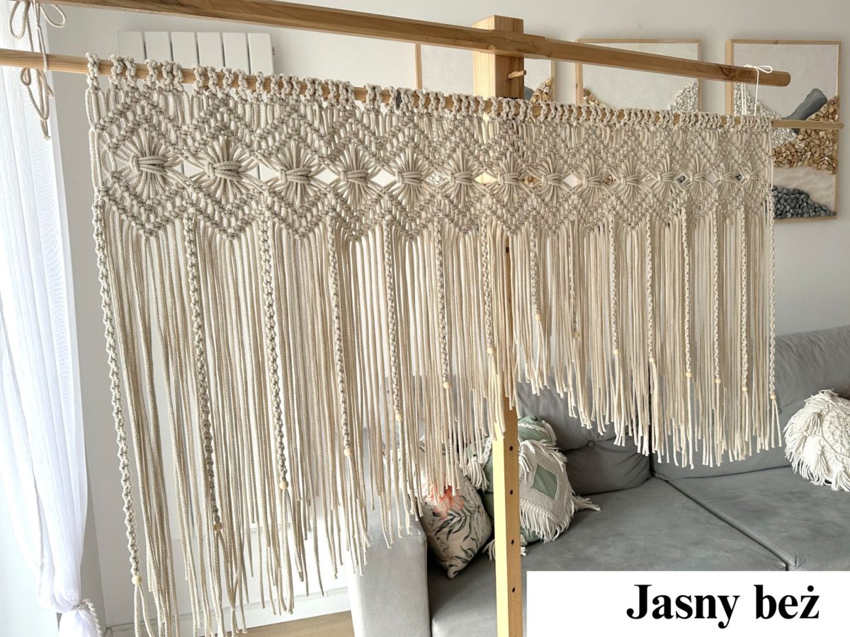 Firanka makrama jasny beż do kuchni boho ze sznurka nowoczesne firanki