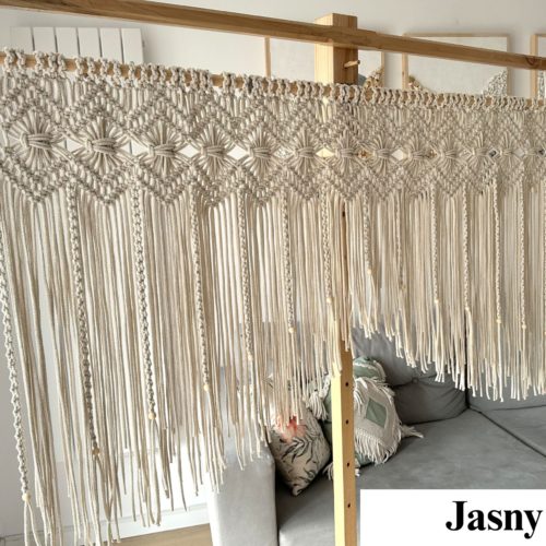 Firanka makrama jasny beż do kuchni boho ze sznurka nowoczesne firanki