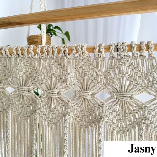 Firanka makrama jasny beż do kuchni boho ze sznurka nowoczesne firanki