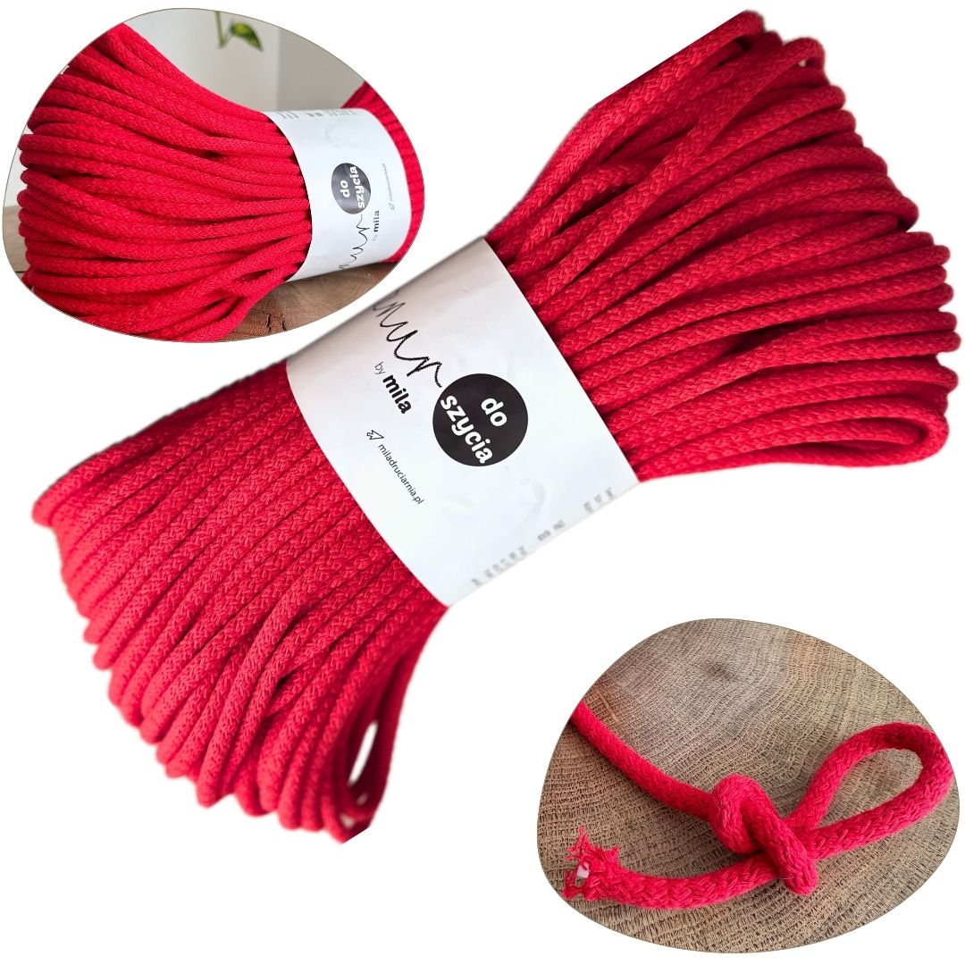 Sznurek do szycia na maszynie czerwony torebek koszy podkładek sztywny sznur do szycia 6 mm 50 metrów małe motki mila druciarnia