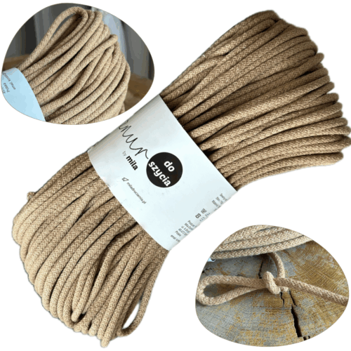 Sznurek do szycia na maszynie beż toffi mila druciarnia sznurek sztywny do szycia toreb koszy podkładek 50 metrów 6 mm