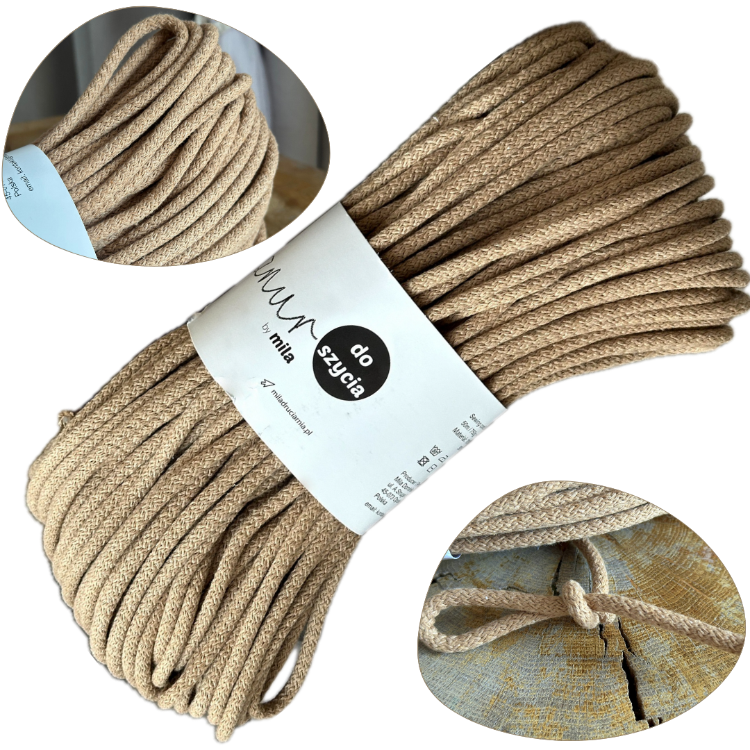 Sznurek do szycia na maszynie beż toffi mila druciarnia sznurek sztywny do szycia toreb koszy podkładek 50 metrów 6 mm