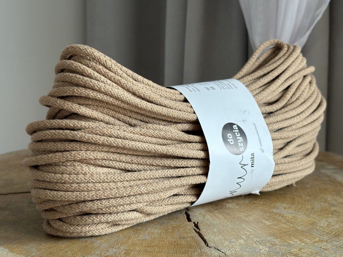 Sznurek do szycia na maszynie beż toffi mila druciarnia sznurek sztywny do szycia toreb koszy podkładek 50 metrów 6 mm