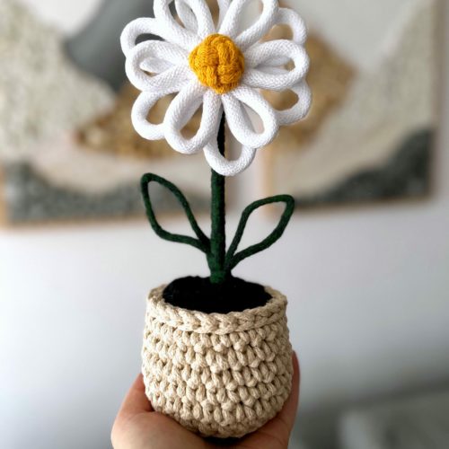 Kwiatek-w-doniczce-rekodzielo-sztuczny-recznie-robiony-na-szydelku (2) Kwiatek w doniczce rękodzieło na prezent kwiatek sztuczny ręcznie robiony na prezent, prezent dla nauczyciela prezent dla kobiety prezent dla mamy