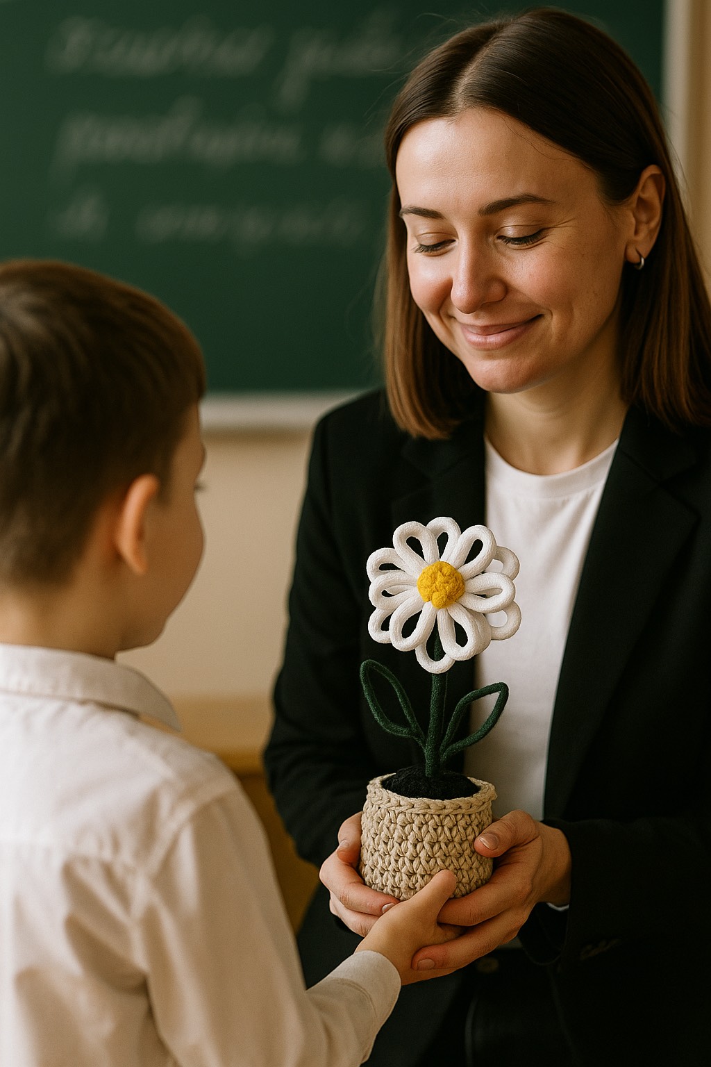 Kwiatek-w-doniczce-rekodzielo-sztuczny-recznie-robiony-na-szydelku Kwiatek w doniczce rękodzieło na prezent kwiatek sztuczny ręcznie robiony na prezent, prezent dla nauczyciela prezent dla kobiety prezent dla mamy