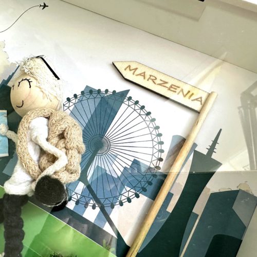 Ludzik makrama na urodziny w ramce personalizowana laleczka z makramy