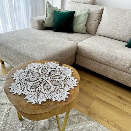 Serwetka na szydełku z kordonka 50 cm biała do koszyczka serwetka wielkanocna na stół komodę boho ręcznie robiona biała polskie rękodzieło