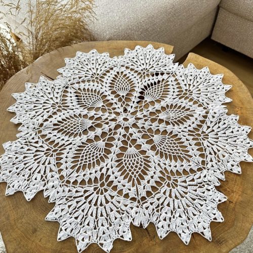 Serwetka na szydełku z kordonka 50 cm biała do koszyczka serwetka wielkanocna na stół komodę boho ręcznie robiona biała polskie rękodzieło