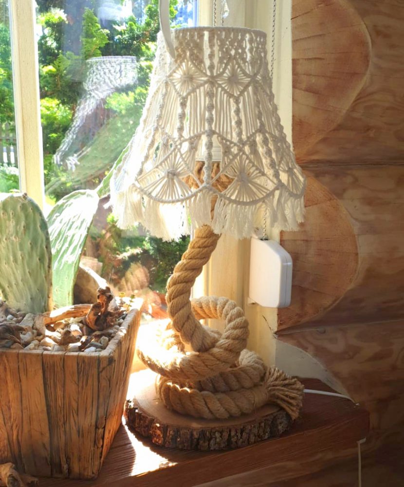 Abażur do lampki nocnej makrama z frędzlami BOHO, kremowy, wysokość  21 cm