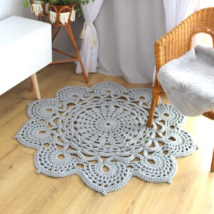 Dywan boho do salonu szary, dywanik do sypialni, dywanik ze sznurka szary do salonu, dywan skandynawski styl, szare dodatki do salonu