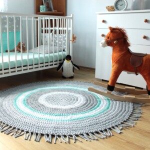 Dywan z frędzlami boho, dywan do pokoju chłopca, dywan ze sznurka miętowy, dywan szary z frędzlami do pokoju dziecka, dywan do pokoju dziecka, dywan dziecięcy miętowy szary