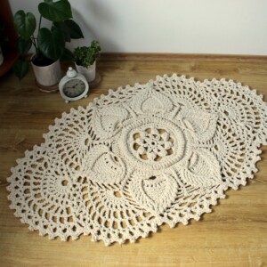 Dywan do salonu, dywan do sypialni, dywan dekoracyjny ze sznurka na szydełku, dywan kremowy, kremowe dodatki do domu