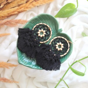 Kolczyki czarne boho, kolczyki makramowe, kolczyki na szydełku, kolczyki łapacze snów, kolczyki sędziszów małopolski