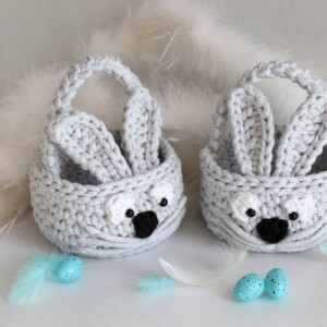 Koszyczek wielkanocny dla dzieci zajaczek ze sznurka na szydelku szary, koszyczek wielkanocny szary, koszyczek wielkanocny mały, koszyczek ze sznurka bawełnianego, koszyczek na szydełku, koszyczek dla dziecka, rzeszów, sędziszów małopolski, koszyczek do święconki,