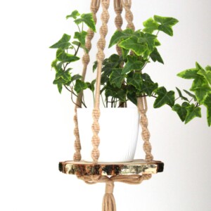 Kwietnik boho dekoracje, kwietnik karmelowy z deską