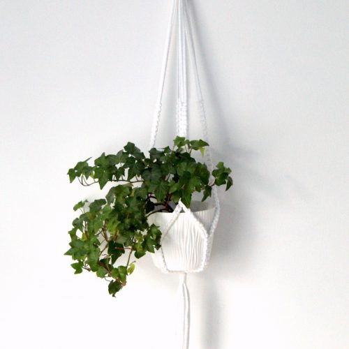 Kwietnik biały ze sznurka makrama, prosty kwietnik dla roślin wiszących, białe dekoracje