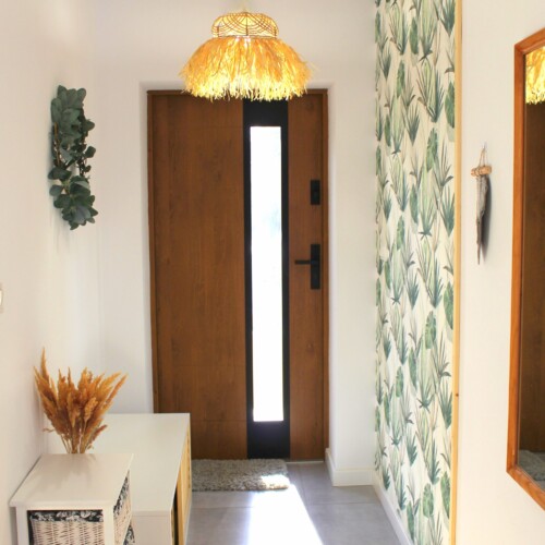Lampa BOHO wisząca z rafii, sufitowa, abażur z rafii boho, lampa z ratanu wisząca sufitowa, dekoracje z rafii, lampa do sypialni boho, lampa boho na korytarz, żyrandol boho z rafii i rattanu, lampa wisząca boho do sypialni, żyrandol na korytarz, tapeta w liście monstery, lampa na żarówkę z dużym gwintem e27