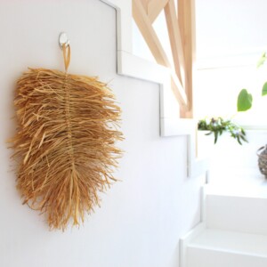 Liść z rafii trawy morskiej makrama boho, salon boho, sypialnia boho, trawa morska dekoracje, rafia dekoracje na korytarz