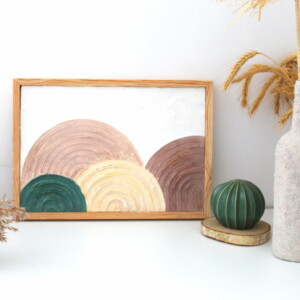 Obraz boho strukturalny gipsowy tęcze fale góry, obrqazek do pokou dziecka góry, nowoczesny obrazem góry tęcza, obrazem w drewnianej ramie, mały obraz do pokoju dziecka, obraz z butelkowa zielenią