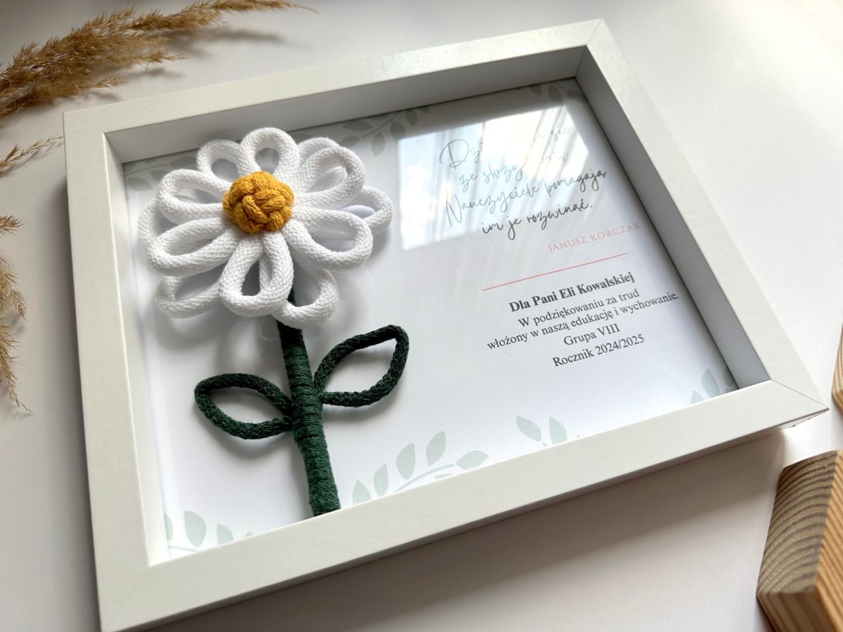 Ramka podziękowanie dla nauczyciela wychowawczyni wychowawcy prezent podziękowanie upominek symboliczny z dedykacją personalizowany preent kwiaty dla nauczycielki kwiaty dla wychowawczyni stokrotki dla nauczyciela rękodzieło polskie prezent pakowany