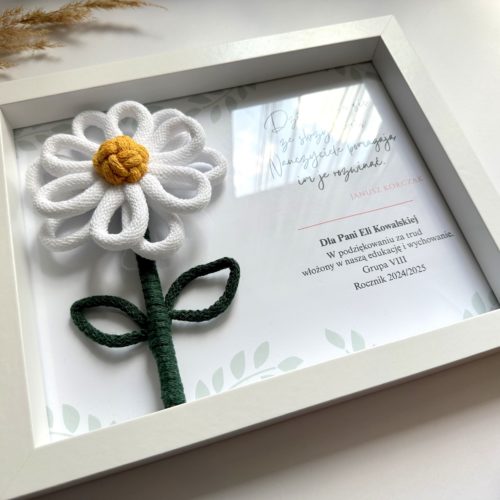 Ramka podziękowanie dla nauczyciela wychowawczyni wychowawcy prezent podziękowanie upominek symboliczny z dedykacją personalizowany preent kwiaty dla nauczycielki kwiaty dla wychowawczyni stokrotki dla nauczyciela rękodzieło polskie prezent pakowany
