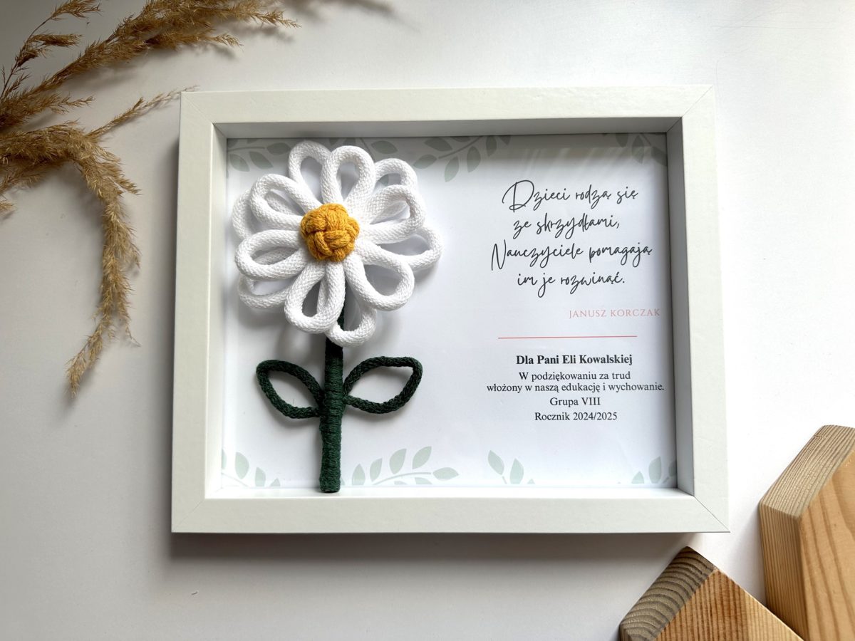 Ramka podziękowanie dla nauczyciela wychowawczyni wychowawcy prezent podziękowanie upominek symboliczny z dedykacją personalizowany preent kwiaty dla nauczycielki kwiaty dla wychowawczyni stokrotki dla nauczyciela rękodzieło polskie prezent pakowany