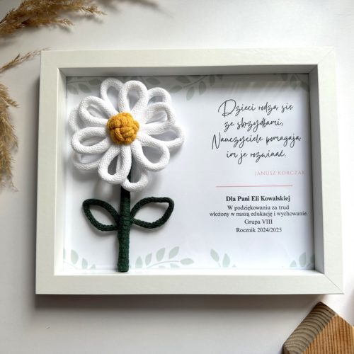 Ramka podziękowanie dla nauczyciela wychowawczyni wychowawcy prezent podziękowanie upominek symboliczny z dedykacją personalizowany preent kwiaty dla nauczycielki kwiaty dla wychowawczyni stokrotki dla nauczyciela rękodzieło polskie prezent pakowany