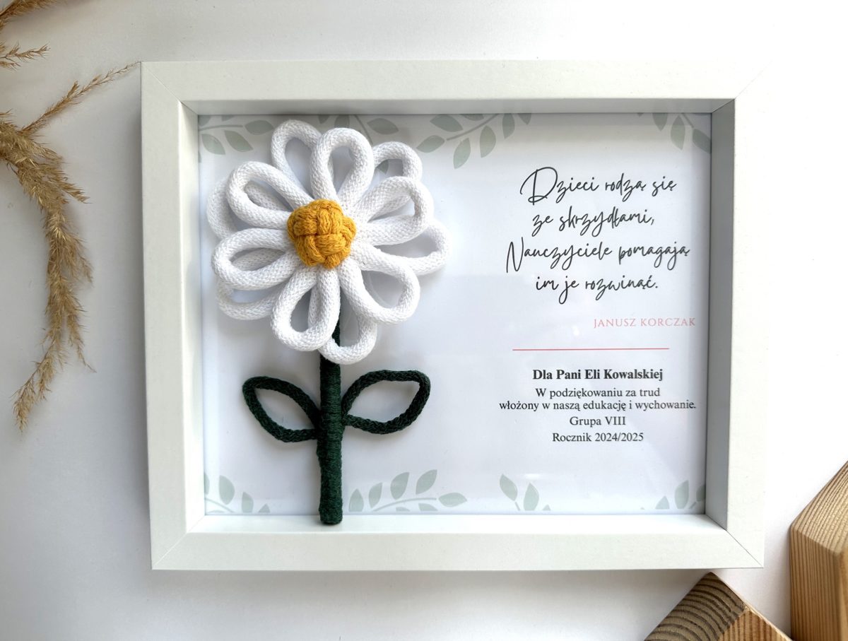 Ramka podziękowanie dla nauczyciela wychowawczyni wychowawcy prezent podziękowanie upominek symboliczny z dedykacją personalizowany preent kwiaty dla nauczycielki kwiaty dla wychowawczyni stokrotki dla nauczyciela rękodzieło polskie prezent pakowany