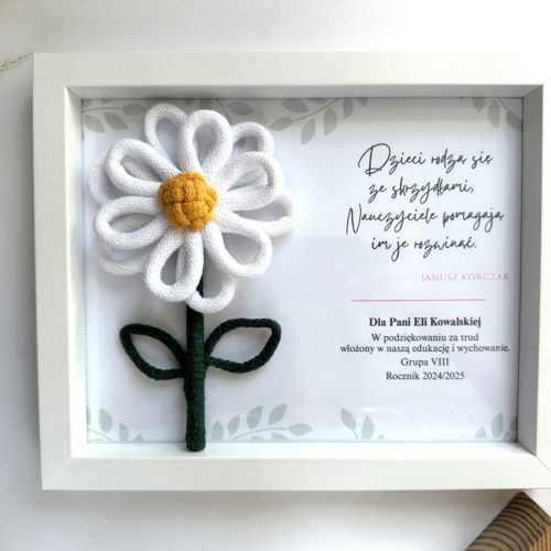 Ramka podziękowanie dla nauczyciela wychowawczyni wychowawcy prezent podziękowanie upominek symboliczny z dedykacją personalizowany preent kwiaty dla nauczycielki kwiaty dla wychowawczyni stokrotki dla nauczyciela rękodzieło polskie prezent pakowany