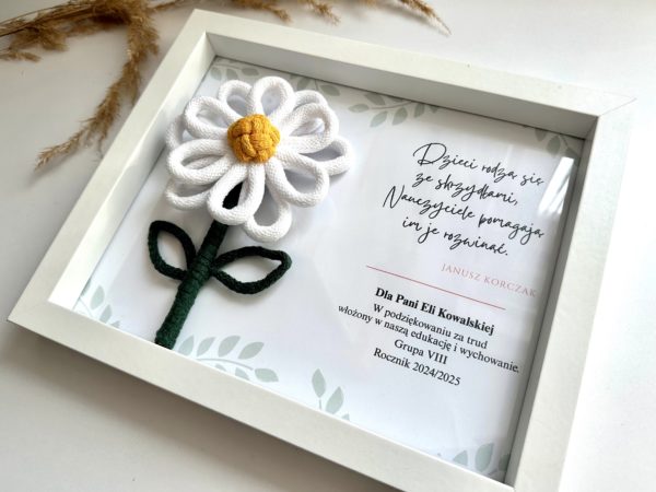 Ramka podziękowanie dla nauczyciela wychowawczyni wychowawcy prezent podziękowanie upominek symboliczny z dedykacją personalizowany preent kwiaty dla nauczycielki kwiaty dla wychowawczyni stokrotki dla nauczyciela rękodzieło polskie prezent pakowany