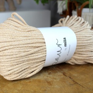 Sznurek bawełniany piaskowy 5 mm pleciony do makram, sznurek bawełaniany na dywan, sznurek bawełniany z rdzeniem poliestrowym 5 mm, sznurek na makramy, sznurek na bieżnik makramowy, sznurek do szydełka, sznurek do drutów