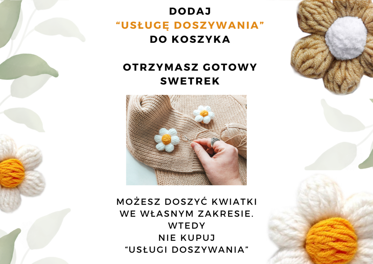 Sweter z kwiatami 3d w rumianki kwiaty z włóczki sweterek damski beżowy zapinany z kwiatkami na szydełku, sweterek białe kwiaty, sweterek z kwiatkami, wyjątkowy sweterek handmade z kwiatkami, tówj wymarzony kardigan z naszywkami szydełkowymi, zaprojektuj swój