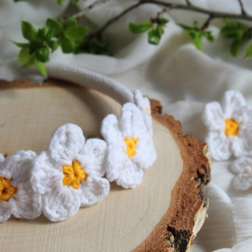 Wianek na głowę duże kwiaty opaska kwiatowy, wianek na boże ciało dl dziewczynki wianek komunijny, stokrotki rumianki boho wianek na glowę handmade na szydełku z włóczki