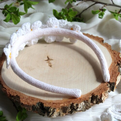 Wianek na głowę duże kwiaty opaska kwiatowy, wianek na boże ciało dl dziewczynki wianek komunijny, stokrotki rumianki boho wianek na glowę handmade na szydełku z włóczki